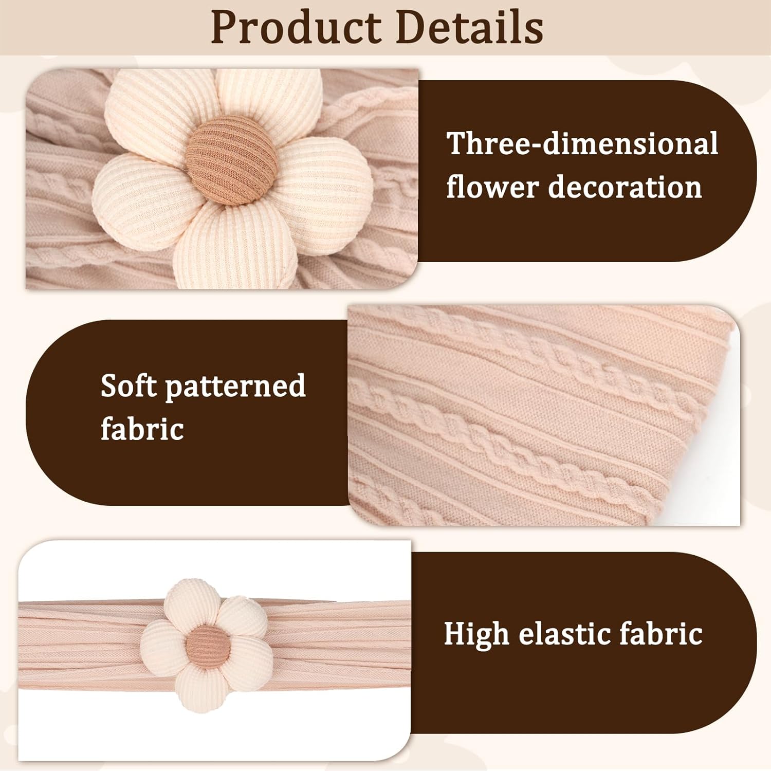 3 Pcs Baby Flower Headbands Baby Girls Nylon Headbands Soft Hairbands Hair Accessories for Newborn Infant Toddler Kids