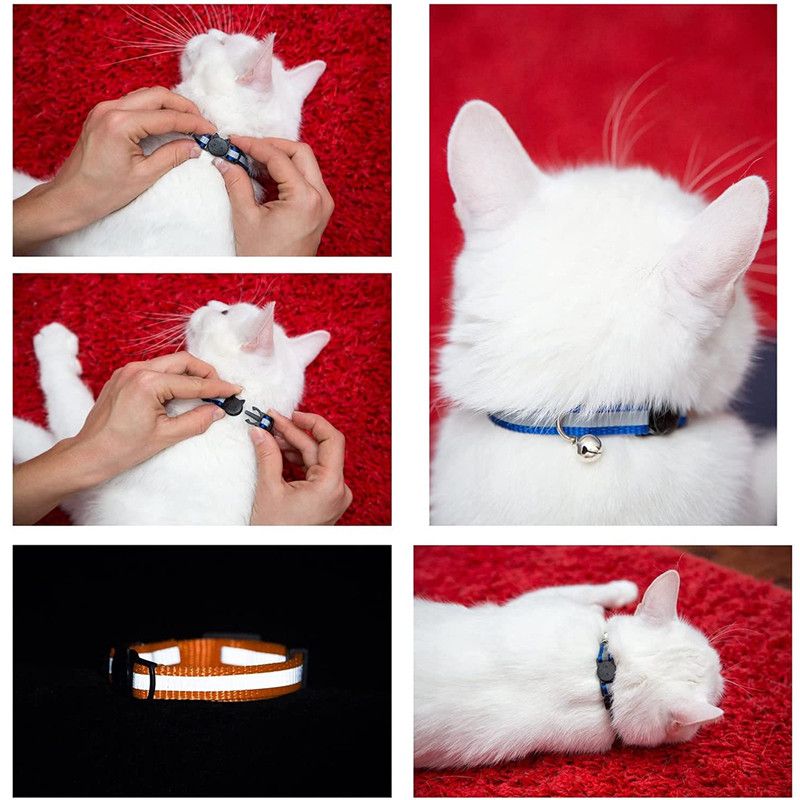 5/10PCS Cat Collars with Bell, Breakaway Cat Collar with Bell, Reflective Kitten Collar, Adjustable Nylon Cat Collar Cat Collars Multi-colored
