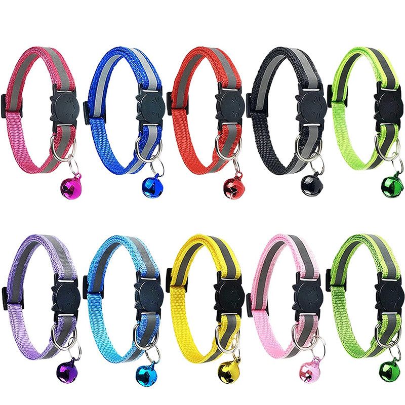 5/10PCS Cat Collars with Bell, Breakaway Cat Collar with Bell, Reflective Kitten Collar, Adjustable Nylon Cat Collar Cat Collars Multi-colored
