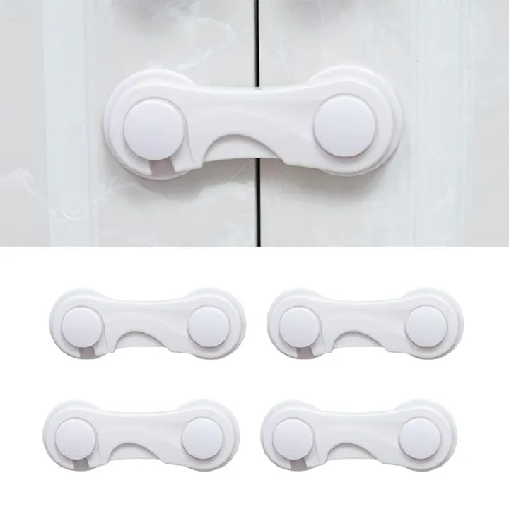 4-Pack Baby Safety Locks Child Safety Locks Baby Proof Cabinet Latches Childproof Drawer Latches 3M Adhesives Multi-Purpose for Furniture Kitchen Cupboards Fridge Closet-White