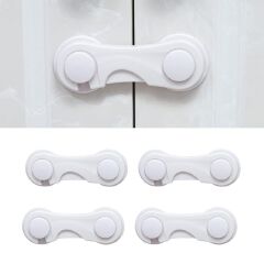 4-Pack Baby Safety Locks Child Safety Locks Baby Proof Cabinet Latches Childproof Drawer Latches 3M Adhesives Multi-Purpose for Furniture Kitchen Cupboards Fridge Closet-White