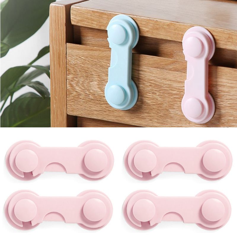4-Pack Baby Safety Locks Child Safety Locks Baby Proof Cabinet Latches Childproof Drawer Latches 3M Adhesives Multi-Purpose for Furniture Kitchen Cupboards Fridge Closet-White