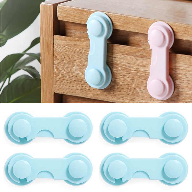 4-Pack Baby Safety Locks Child Safety Locks Baby Proof Cabinet Latches Childproof Drawer Latches 3M Adhesives Multi-Purpose for Furniture Kitchen Cupboards Fridge Closet-White
