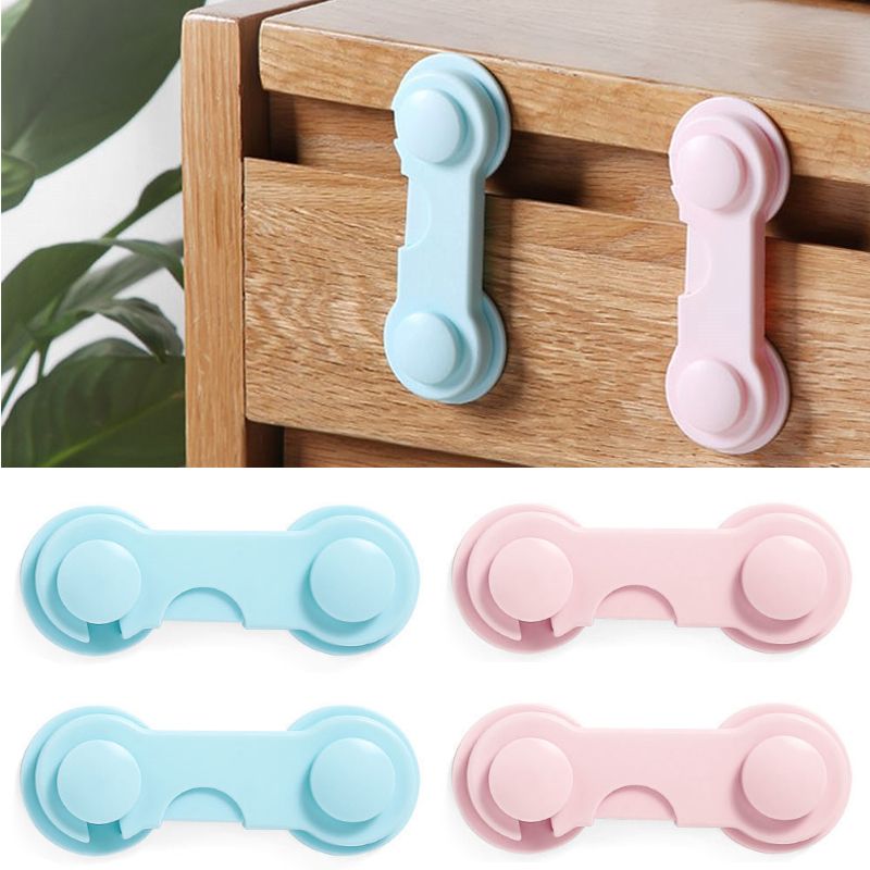 4-Pack Baby Safety Locks Child Safety Locks Baby Proof Cabinet Latches Childproof Drawer Latches 3M Adhesives Multi-Purpose for Furniture Kitchen Cupboards Fridge Closet-White