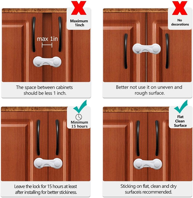 4-Pack Baby Safety Locks Child Safety Locks Baby Proof Cabinet Latches Childproof Drawer Latches 3M Adhesives Multi-Purpose for Furniture Kitchen Cupboards Fridge Closet-White