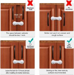 4-Pack Baby Safety Locks Child Safety Locks Baby Proof Cabinet Latches Childproof Drawer Latches 3M Adhesives Multi-Purpose for Furniture Kitchen Cupboards Fridge Closet-White