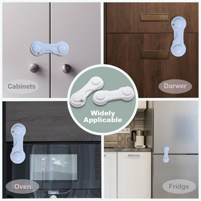 4-Pack Baby Safety Locks Child Safety Locks Baby Proof Cabinet Latches Childproof Drawer Latches 3M Adhesives Multi-Purpose for Furniture Kitchen Cupboards Fridge Closet-White