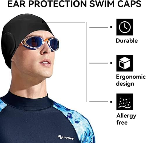 2 Pieces Swimming Caps, Silicone Swim Cap for Women Men, Durable Non-Slip Waterproof Swim Cap Protect Ears, Long Hair for Adults, Older Kids