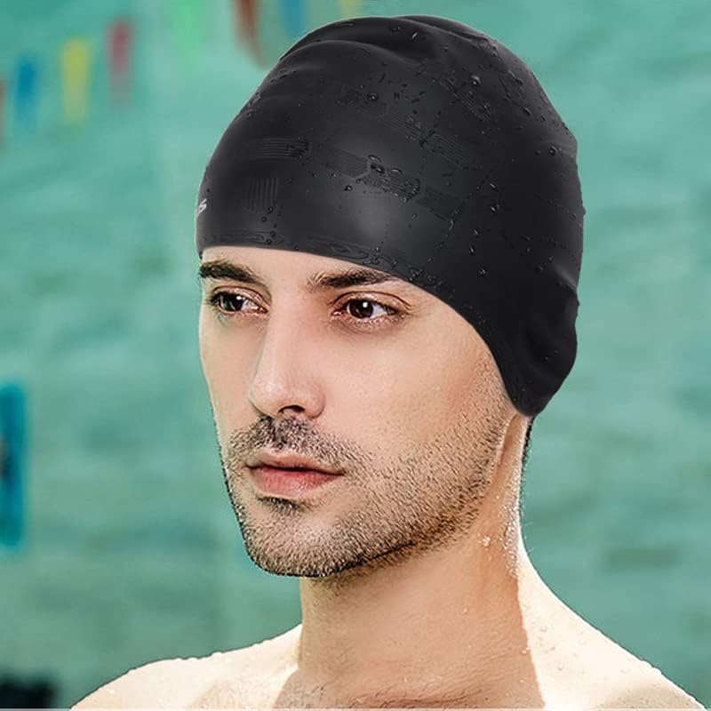 2 Pieces Swimming Caps, Silicone Swim Cap for Women Men, Durable Non-Slip Waterproof Swim Cap Protect Ears, Long Hair for Adults, Older Kids