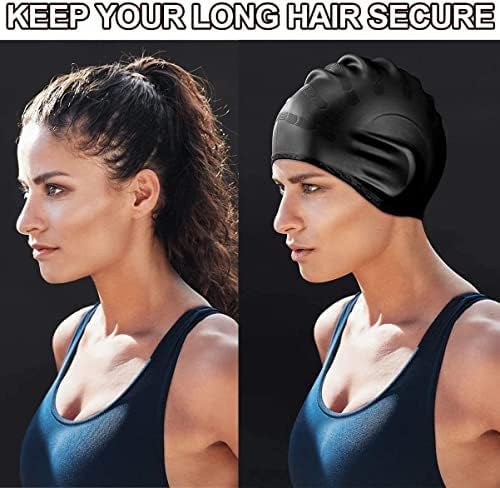 2 Pieces Swimming Caps, Silicone Swim Cap for Women Men, Durable Non-Slip Waterproof Swim Cap Protect Ears, Long Hair for Adults, Older Kids