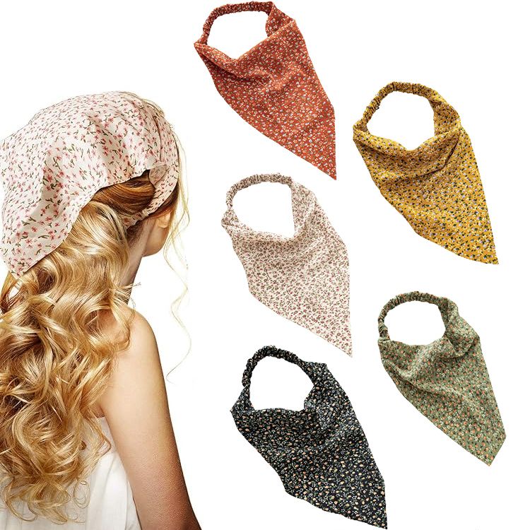 Floral Elastic Hair Bandanas Boho Scarf  Headband Chiffon Head Kerchief Turban with Hair Clips for Women