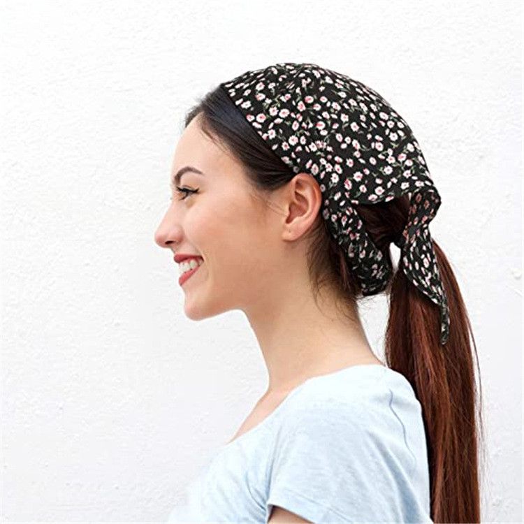 Floral Elastic Hair Bandanas Boho Scarf  Headband Chiffon Head Kerchief Turban with Hair Clips for Women