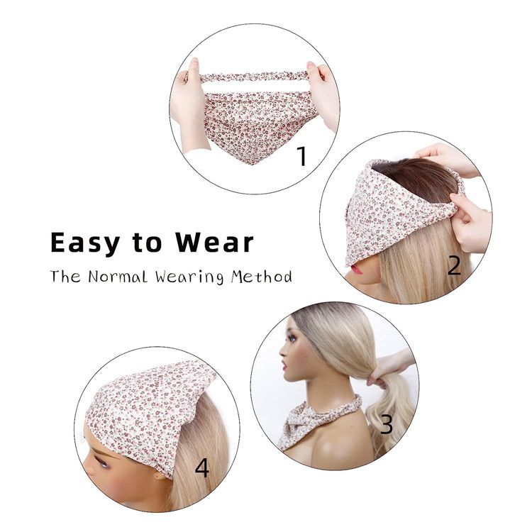 Floral Elastic Hair Bandanas Boho Scarf  Headband Chiffon Head Kerchief Turban with Hair Clips for Women