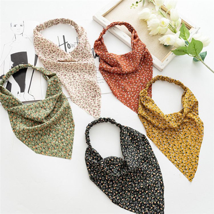 Floral Elastic Hair Bandanas Boho Scarf  Headband Chiffon Head Kerchief Turban with Hair Clips for Women