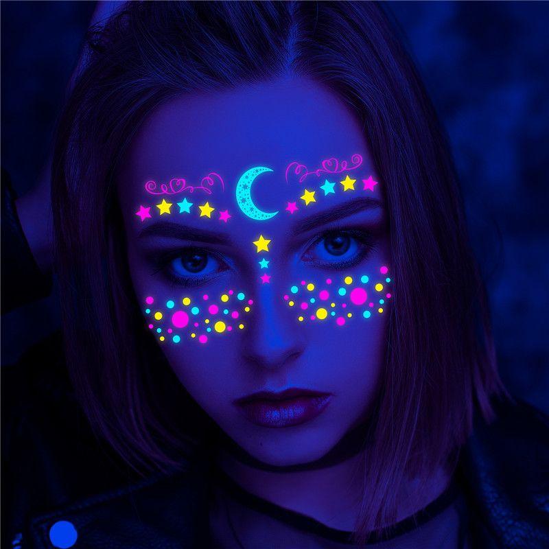 4 PCS Glow in The Dark Tattoos Stickers, Fake Face Temporary Tattoos Makeup UV Neon Floral Body Paint Tattoo Stickers Decorations for Adults Women Festival Bar Party Supplies