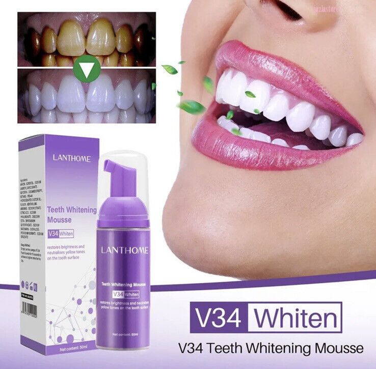 The original Lanthome V34 Purple Teeth Whitening Mousse: Advanced Teeth Whitening, Cigarette Stains Repair ,Neutralizes Yellow Tones removes Dental Plaque ,best Fresh Breath Oral Care