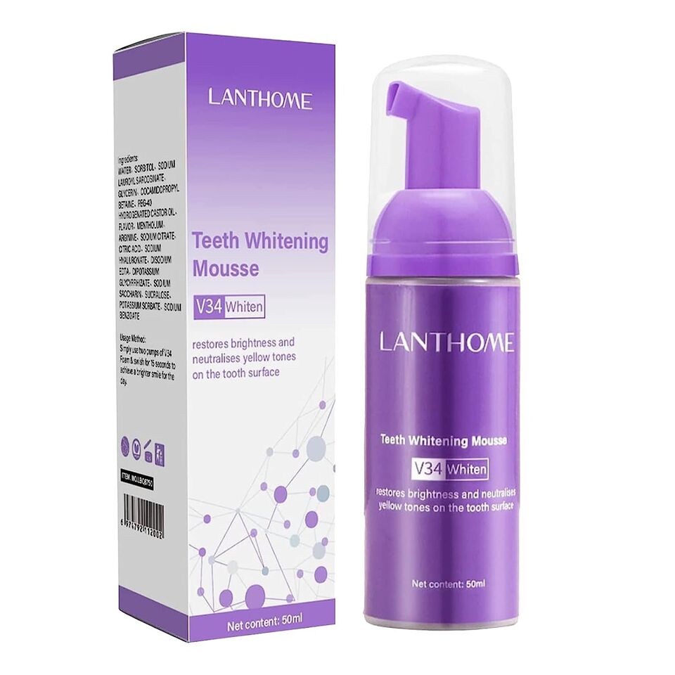 The original Lanthome V34 Purple Teeth Whitening Mousse: Advanced Teeth Whitening, Cigarette Stains Repair ,Neutralizes Yellow Tones removes Dental Plaque ,best Fresh Breath Oral Care