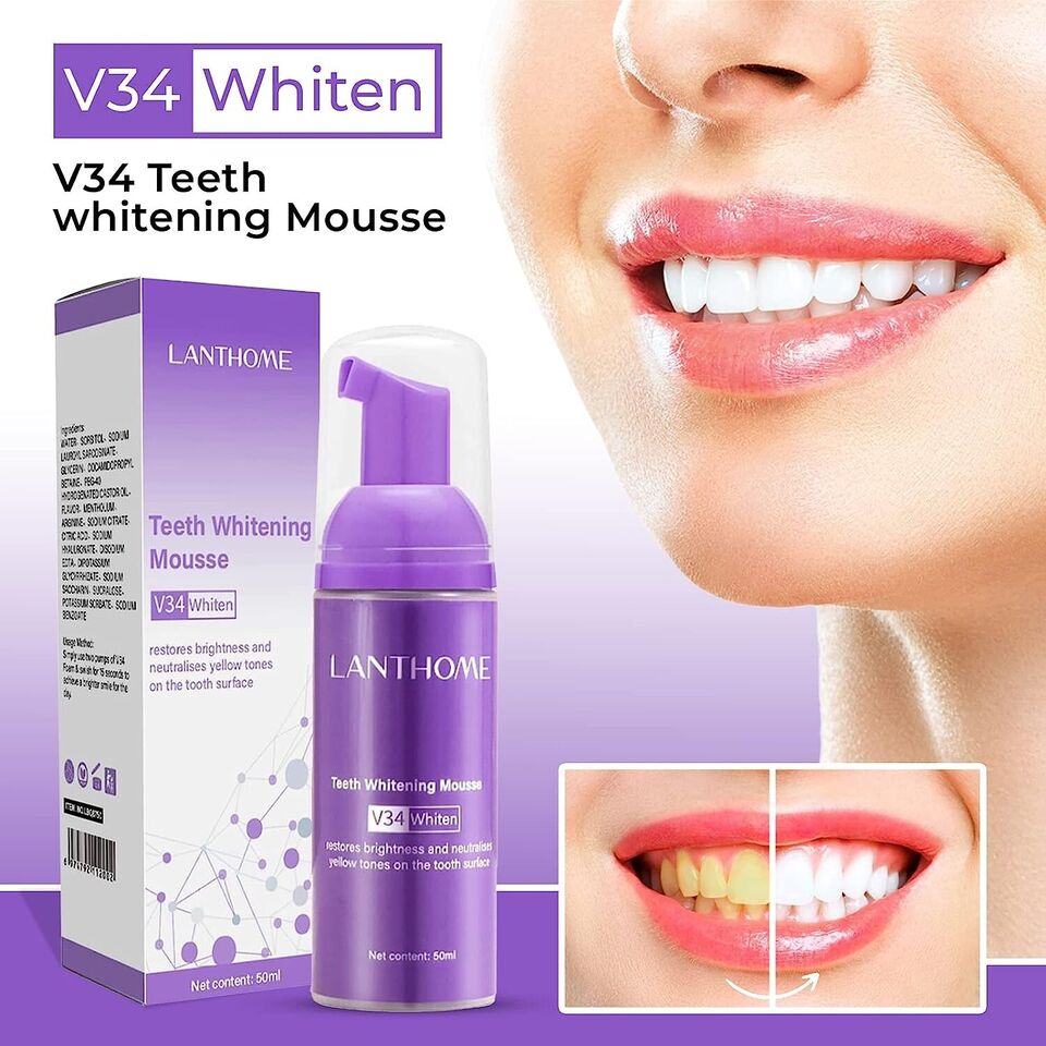 The original Lanthome V34 Purple Teeth Whitening Mousse: Advanced Teeth Whitening, Cigarette Stains Repair ,Neutralizes Yellow Tones removes Dental Plaque ,best Fresh Breath Oral Care