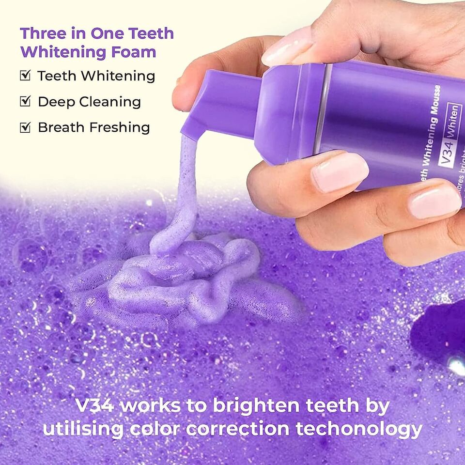 The original Lanthome V34 Purple Teeth Whitening Mousse: Advanced Teeth Whitening, Cigarette Stains Repair ,Neutralizes Yellow Tones removes Dental Plaque ,best Fresh Breath Oral Care