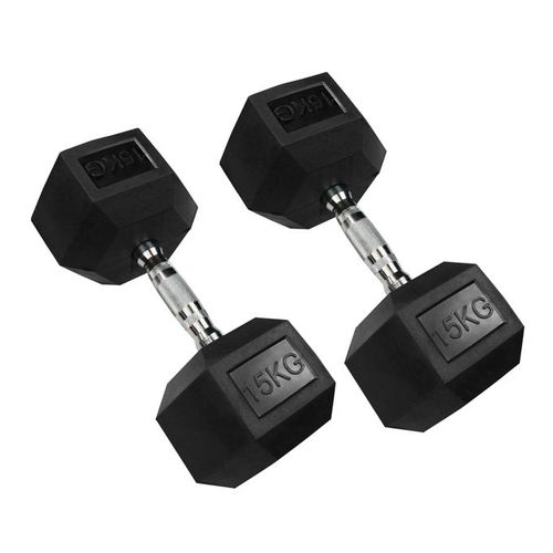 15kg Pair Fixed(Hexagon Shaped) Rubber Dumbbells