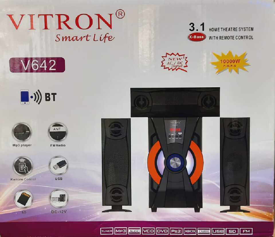 Vitron V642 3.1 Multimedia Subwoofer Speaker SystemBluetooth enabled * Has a built in powerful Amplifier* SD card input* USB support input