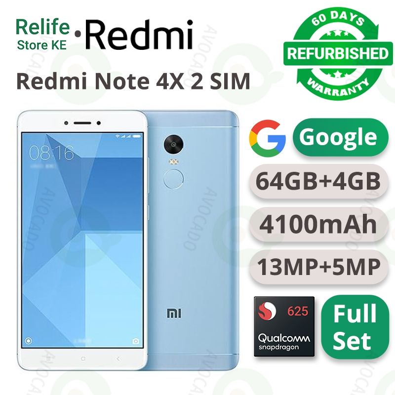 Refurbished XIAOMI Redmi Note 4X 64GB Storage 4GB RAM 13MP+5MP Camera 4100mAh Battery 5.5" Screen Back Fingerprint Unlock Smart Phones