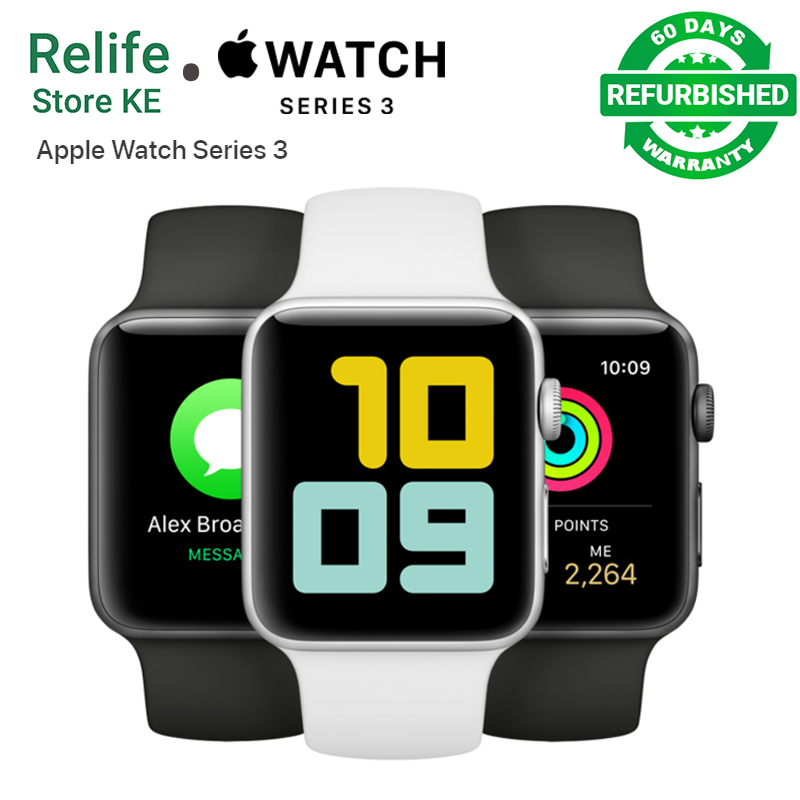 Refurbished Smartwatches Apple Watch Series 3 GPS Smart Watch Space Gray Aluminum Case & Black Sport Band, Fitness & Activity Tracker, Heart Rate Monitor, Retina Display Smart Watches