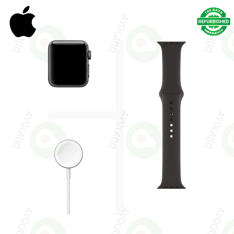 Refurbished Smartwatches Apple Watch Series 3 GPS Smart Watch Space Gray Aluminum Case & Black Sport Band, Fitness & Activity Tracker, Heart Rate Monitor, Retina Display Smart Watches
