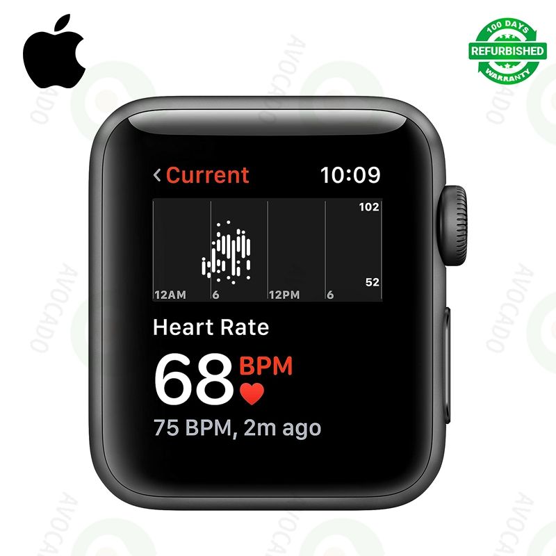 Refurbished Smartwatches Apple Watch Series 3 GPS Smart Watch Space Gray Aluminum Case & Black Sport Band, Fitness & Activity Tracker, Heart Rate Monitor, Retina Display Smart Watches