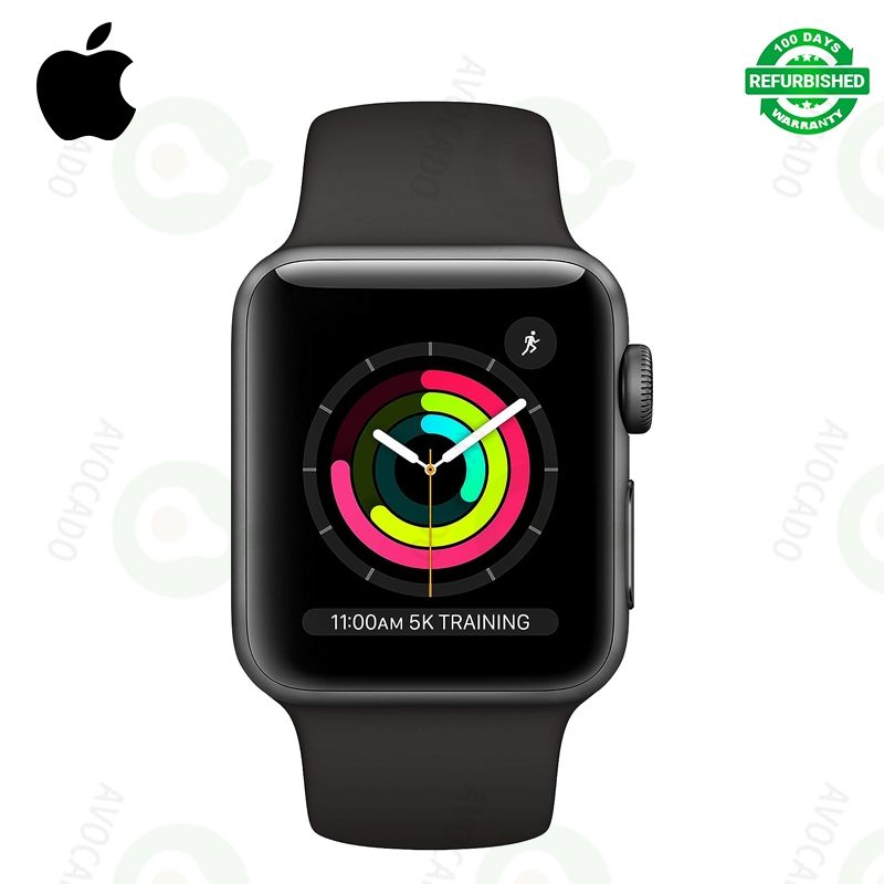 Refurbished Smartwatches Apple Watch Series 3 GPS Smart Watch Space Gray Aluminum Case & Black Sport Band, Fitness & Activity Tracker, Heart Rate Monitor, Retina Display Smart Watches