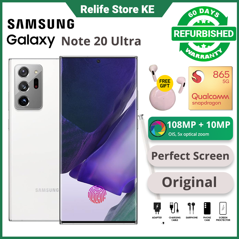 Refurbished SAMSUNG Galaxy Note 20 Ultra 120Hz Original AMOLED 256GB Storage 12GB RAM Perfect Screen Snapdragon 865+  Dual 5G Network Dual SIM or Single SIM Smart Phones