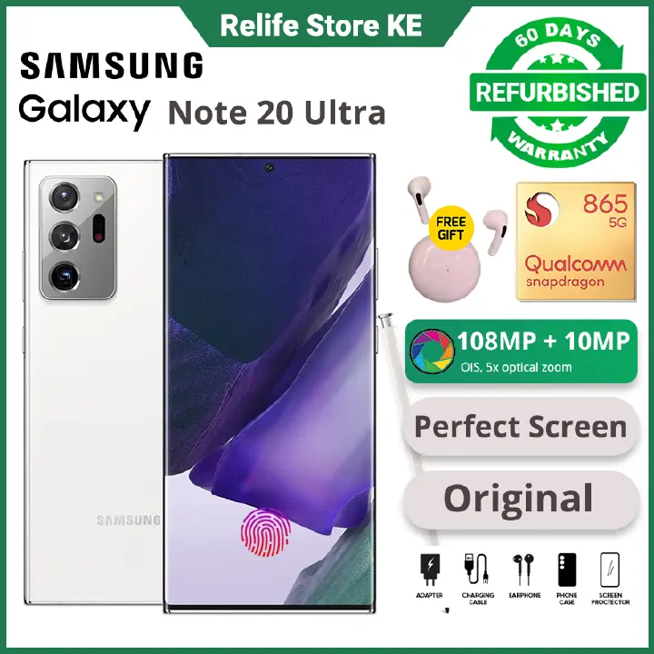 Refurbished SAMSUNG Galaxy Note 20 Ultra 120Hz Original AMOLED 256GB Storage 12GB RAM Perfect Screen Snapdragon 865+  Dual 5G Network Dual SIM or Single SIM Smart Phones
