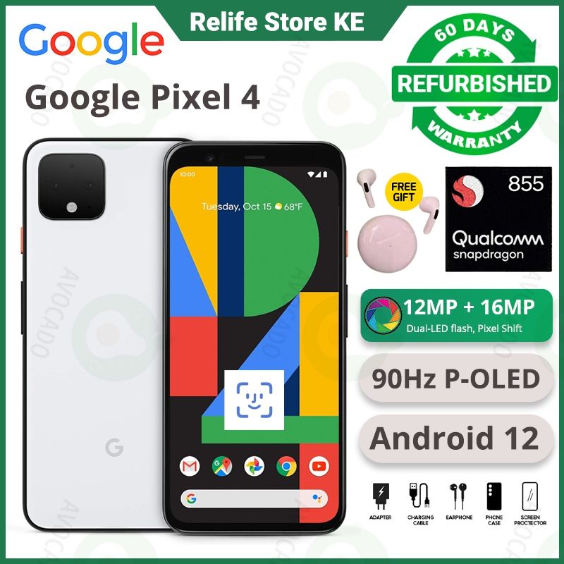 Refurbished Phones Google Pixel 4 64GB Storage 6GB RAM 90Hz OLED Snapdragon 855 16MP+8MP Type-C 4G Network Android Original Smart Phones