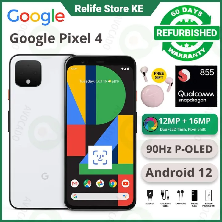 Refurbished Phones Google Pixel 4 64GB Storage 6GB RAM 90Hz OLED Snapdragon 855 16MP+8MP Type-C 4G Network Android Original Smart Phones