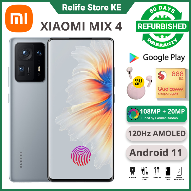 Refurbished Phones XIAOMI MI Mix 4 12GB RAM Snapdragon 888+ 120Hz AMOLED Dual SIM 5G Network Fingerprint (under display, optical) 108MP+20MP Camera 4500mAh Battery Smart Phones