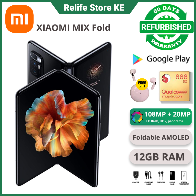 Refurbished Xiaomi Mi Mix Fold Cell Phone 5G Dual SIM 12GB RAM 256GB Storage 8.01" 90HZ Folded Screen 5020mAh Battery 108.0MP Camera Snapdragon 888 5G Smart Phones