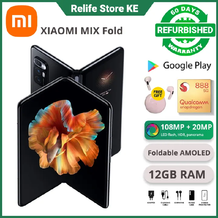 Refurbished Xiaomi Mi Mix Fold Cell Phone 5G Dual SIM 12GB RAM 256GB Storage 8.01" 90HZ Folded Screen 5020mAh Battery 108.0MP Camera Snapdragon 888 5G Smart Phones