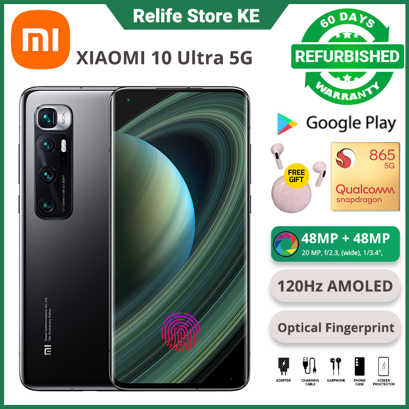 Refurbished Phones XIAOMI MI 10 Ultra 6.67" 120Hz OLED Curved Screen Snapdragon 865 5G 48MP+48MP+20MP+20MP Camera  67W Charger 4500mAh Battery UnderDisplay Fingerprint Smart Phones