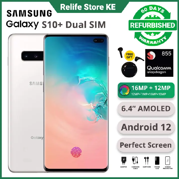 Refurbished SAMSUNG Galaxy S10 S10+ S10 Plus 128GB 8GB RAM Dual SIM 4G Network Original AMOLED Snapdragon 855 Perfect Display Screen All Fine Condition Under display Fingerprint Smart Phoens