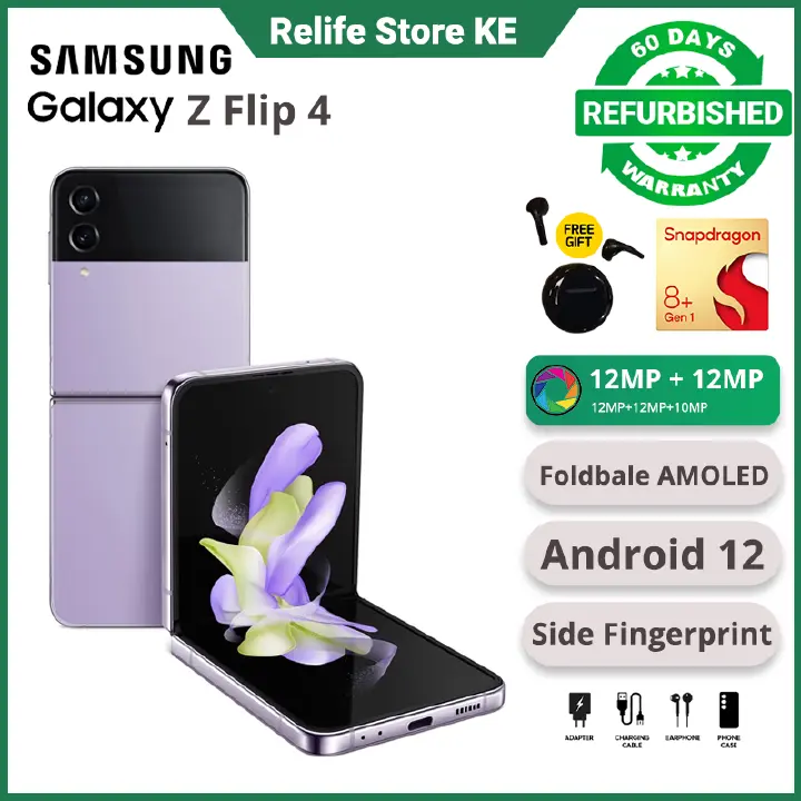 Refurbished Phones SAMSUNG Galaxy Z Flip 3 4 Foldable Screen Snapdragon 8+ Gen 1 Android 13 Single SIM 5G Network Side Fingerprint Unlock Smart Phones
