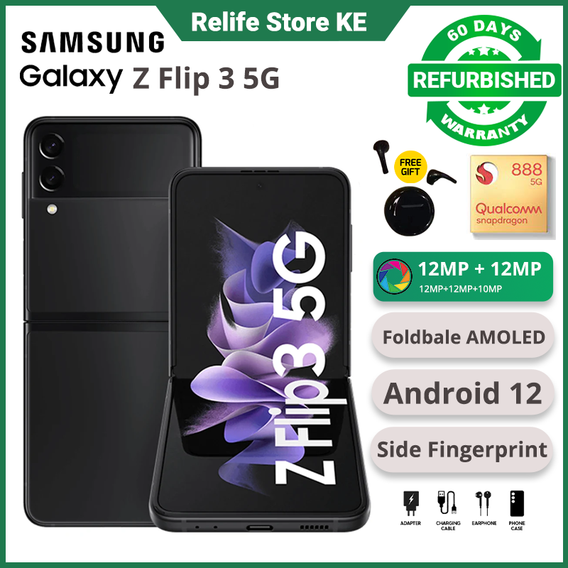 Refurbished Phones SAMSUNG Galaxy Z Flip 3 4 Foldable Screen Snapdragon 8+ Gen 1 Android 13 Single SIM 5G Network Side Fingerprint Unlock Smart Phones