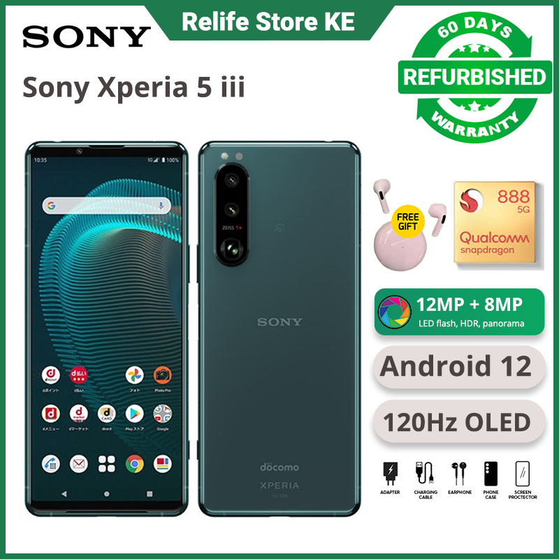 Refurbished Sony Xperia 5 iii 8GB RAM 128GB Storage Snapdragon 888 5G 120Hz OLED Screen 4500mAh Battry Triple 12MP Camera Side Fingerprint Android 11 Smart Phones