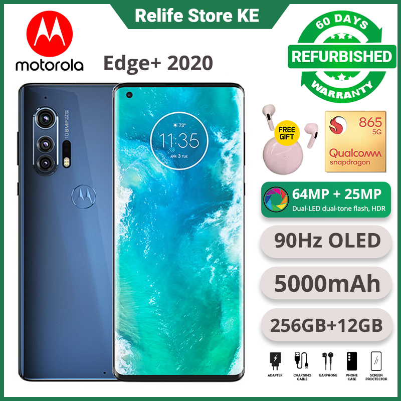 Refurbished Phones Motorola Edge+ Edge Plus 2020 90Hz OLED Curved Screen 108MP+25MP Camera Snapdragon 865 5G 5000mAh Battery Underdisplay Fingerprint Android 10 Smart Phones