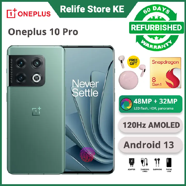 Refurbished Phones Oneplus 10 Pro 16GB RAM Snapdragon 8 Gen 1 120Hz LTPO2 Fluid AMOLED 50Mp+32MP Camera Dual 5G Network 5000mAh Battery 80W Charge Smart Phones
