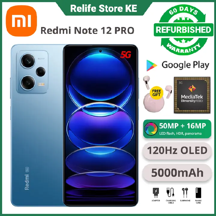 Refurbished Phones Xiaomi Redmi Note 12 Pro 5G Smartphone Dimensity 1080 Octa Core 6.67" OLED Display 50MP+16MP Camera 5000mAh Side Fingerprint Smart Phones