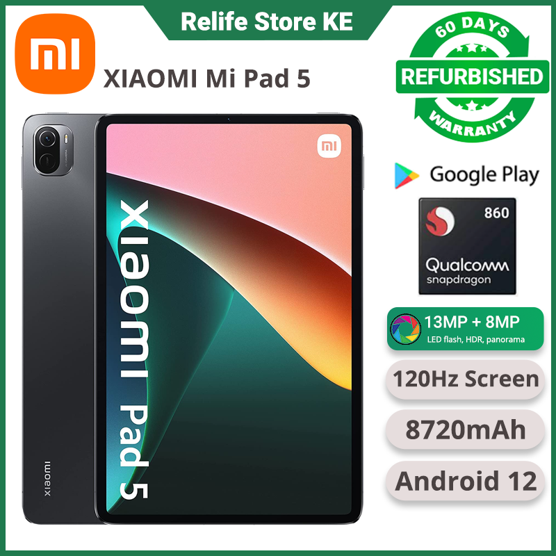 Refurbished Tablets Xiaomi Pad 5 WiFi Only 11 inches 120Hz 8720mAh Battery Bluetooth 5.0 Four Speakers Dolby Atmos Snapdragon 860 13 Mp+8MP Camera Tablets