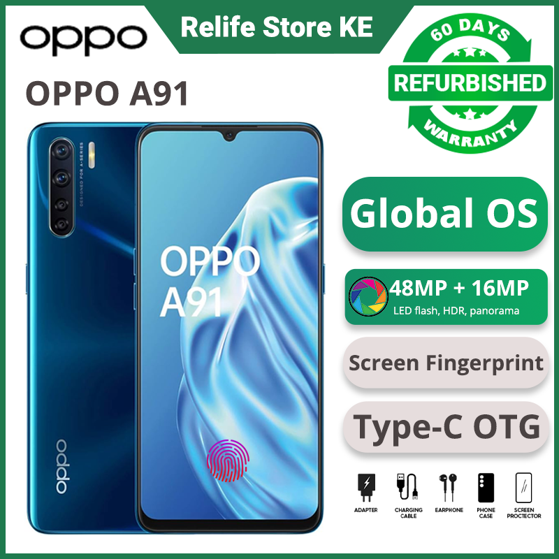 Refurbished Phones OPPO A91 Fingerprint Unlock 128GB Storage 8GB RAM 48MP+16MP Camera  Helio P70 Dual 4G Nework 4025mAh Battery  6.4" Screen Smart Phones