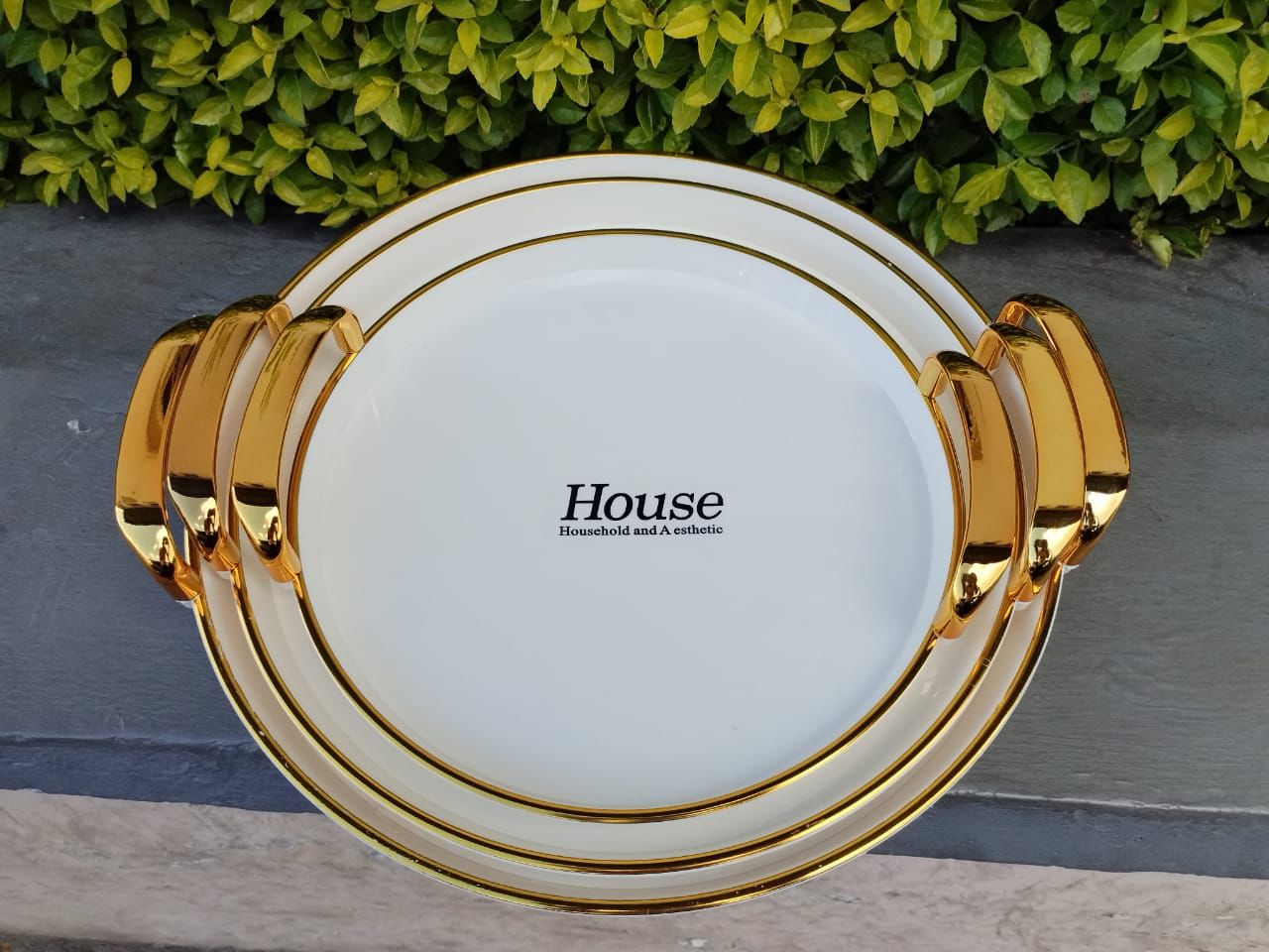 Set of 3 Classy Ceramic with Golden ring Trays