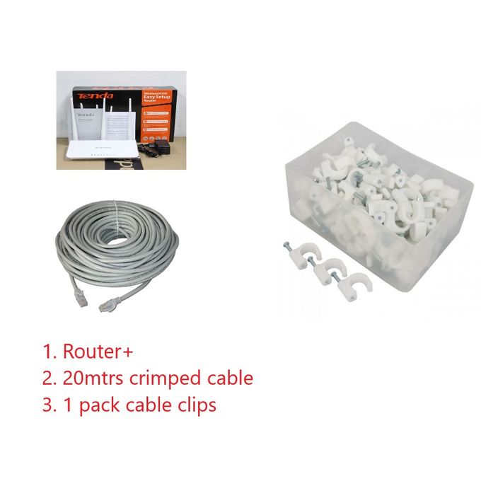 tenda WIFI Router, Ethernet Cable And Cable Clips