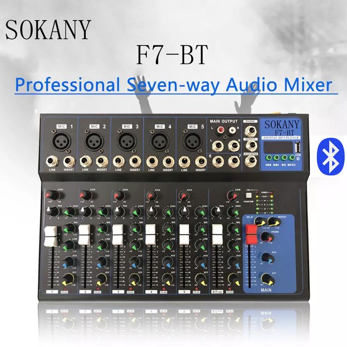 Sokany Professional Stage Live 7 Channels Audio Mixer USB Bluetooth